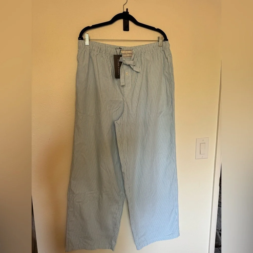 NEW Savage x Fenty Kickback Casual Cotton Pajama Pants Blue White Large NWT